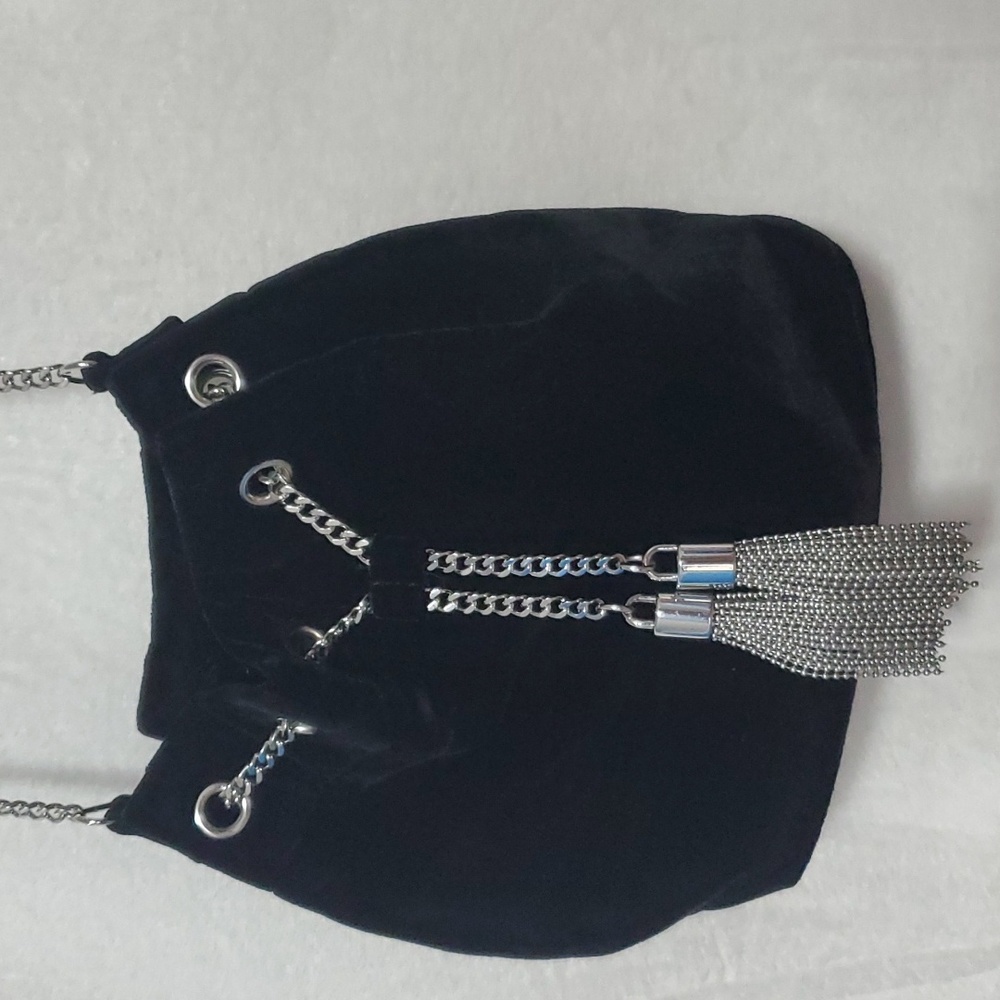 White House Black Market Velvet With Chain Link Strap and Tassel Crossbody Purse